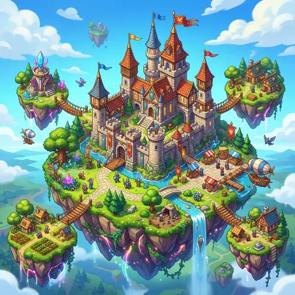 AI generated image of an isometric fantasy castle