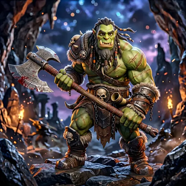 AI generated image of a stylized 3D orc berserker
