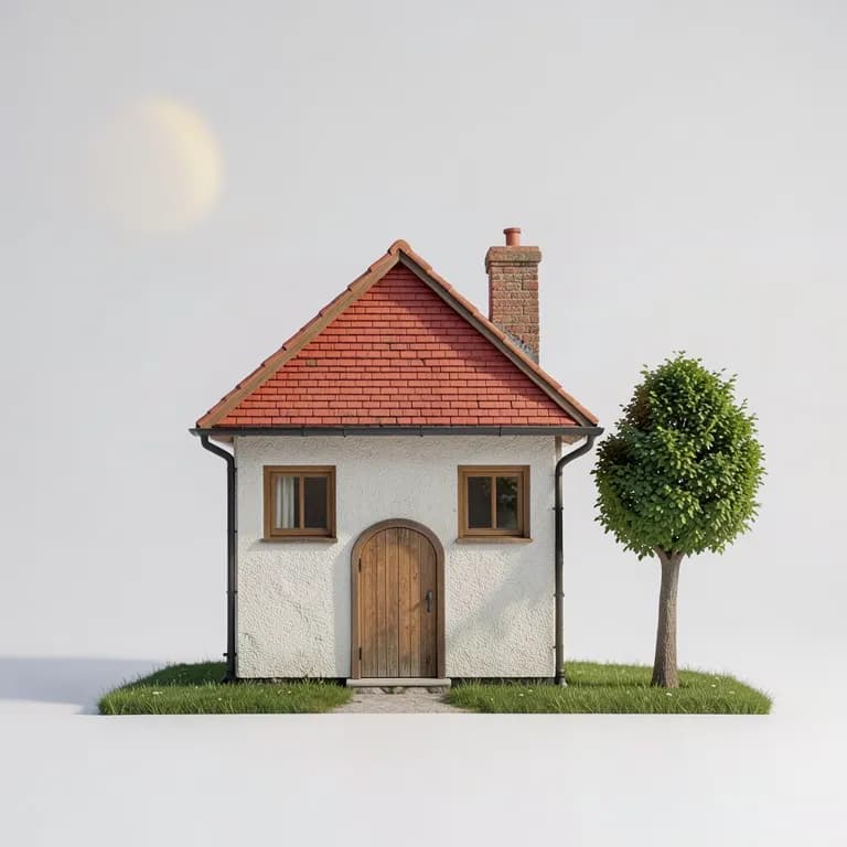 The cottage sketch turned into a realistic photo by AI