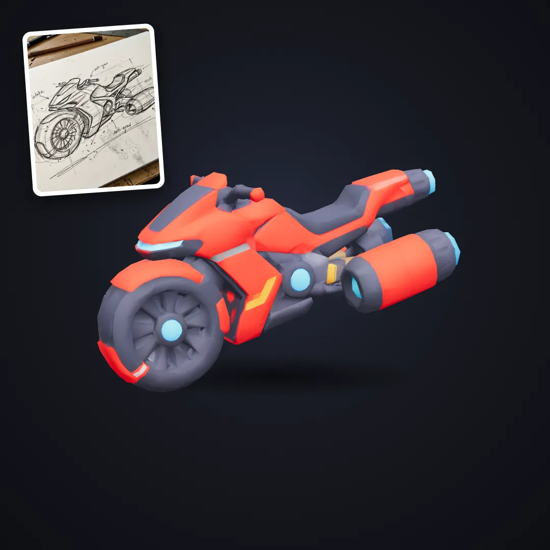 Hover bike sketch to 3D vehicle