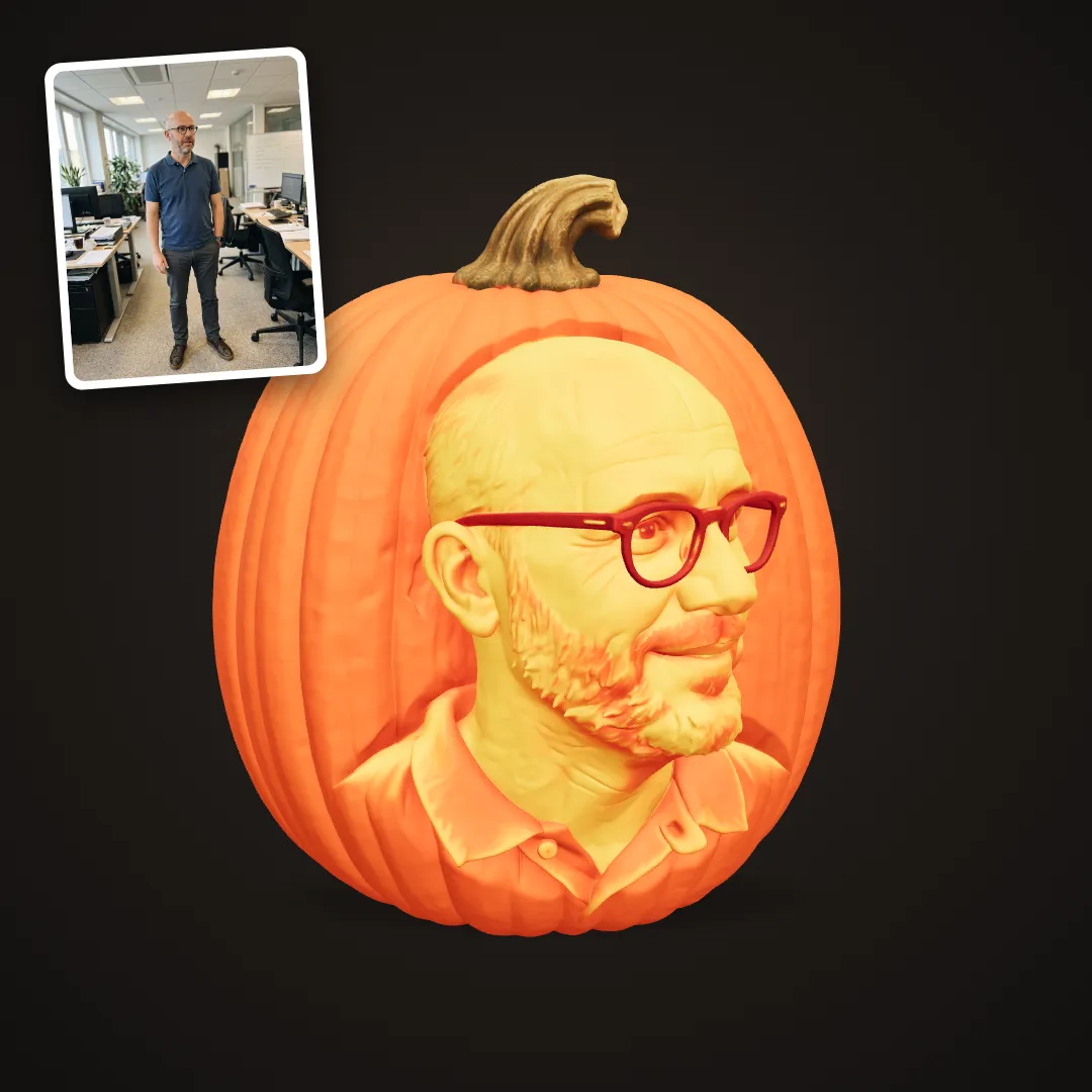 Bald man pumpkin portrait