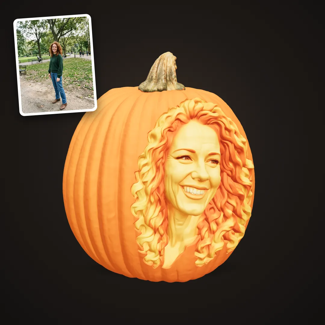 Red-haired woman pumpkin portrait