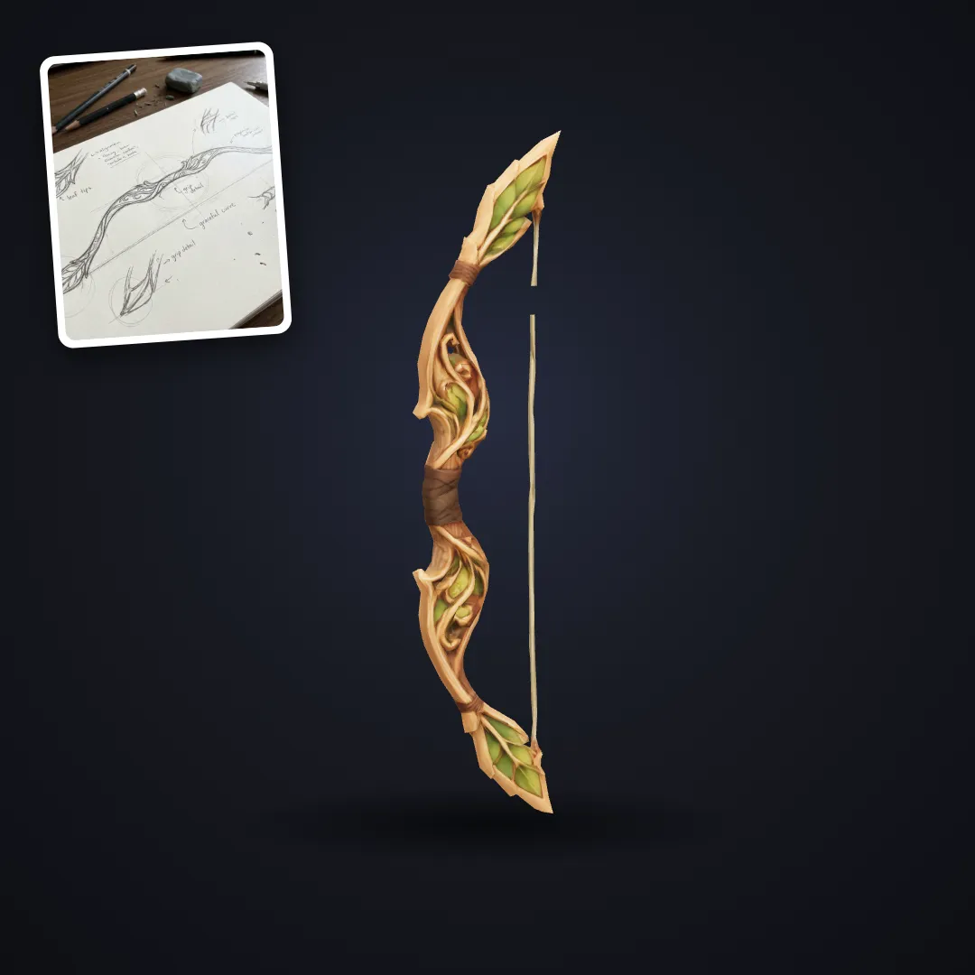 Elven longbow sketch to 3D weapon