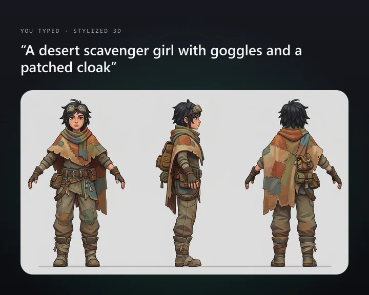 Character Turnaround Sheet: Describe a character and get front, side and back views