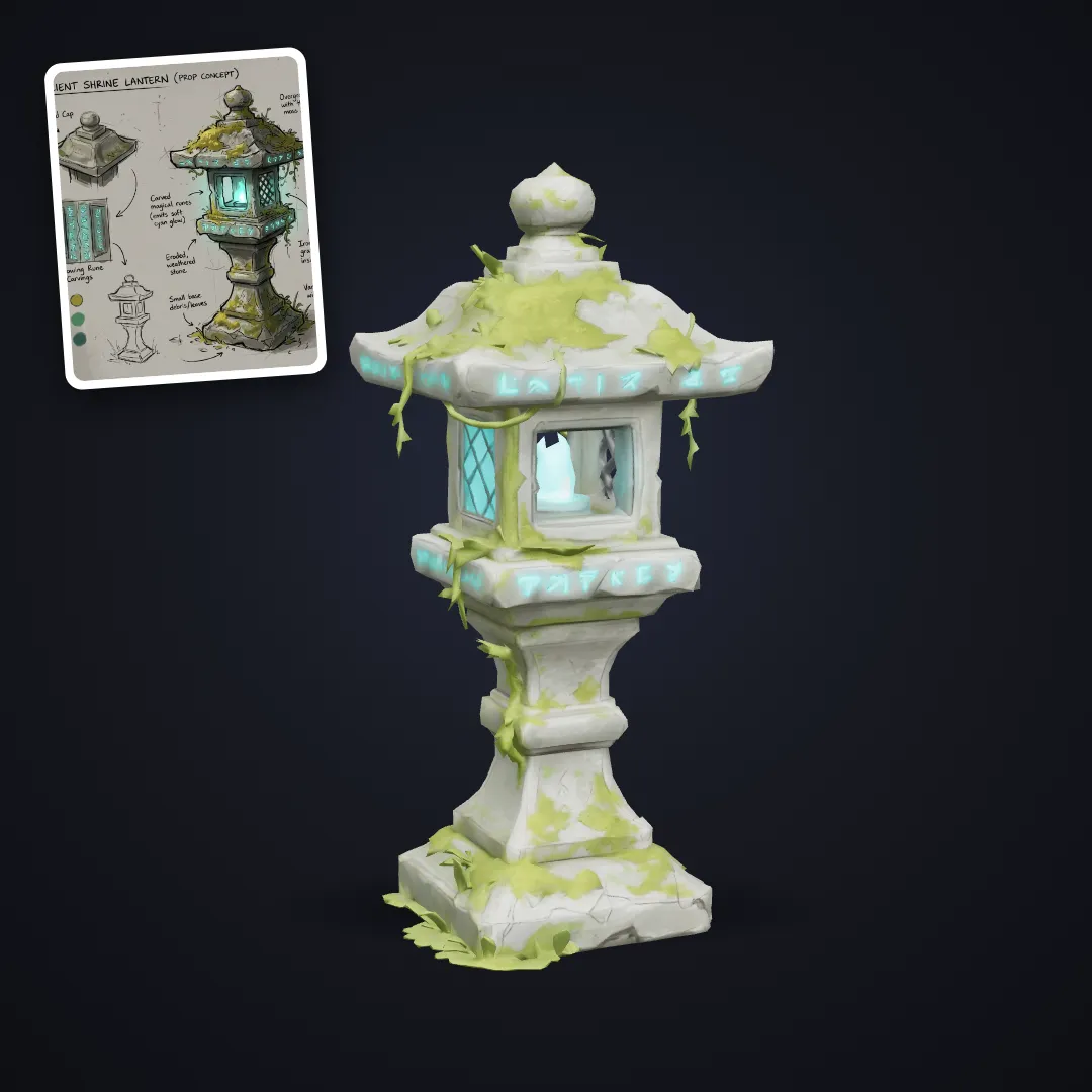Shrine lantern concept art to 3D