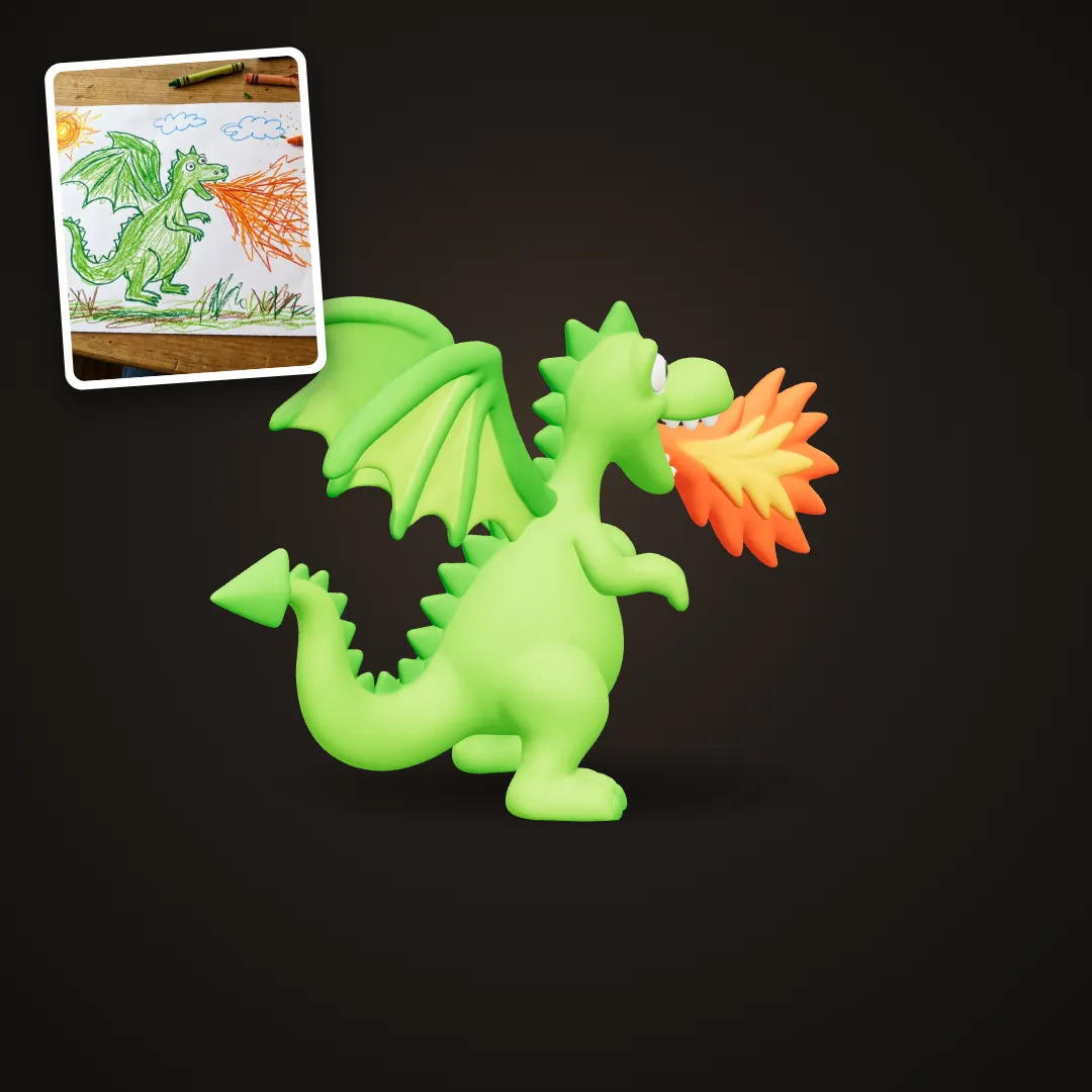 Kid's Drawing to Toy: Crayon dragon turned into a toy
