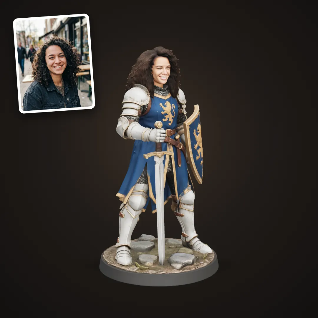 Curly-haired woman as a knight