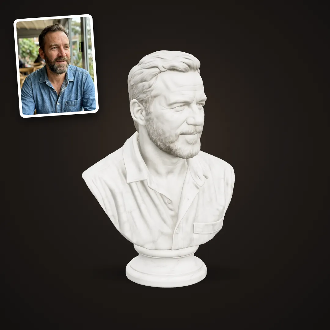 Bearded man as a marble bust