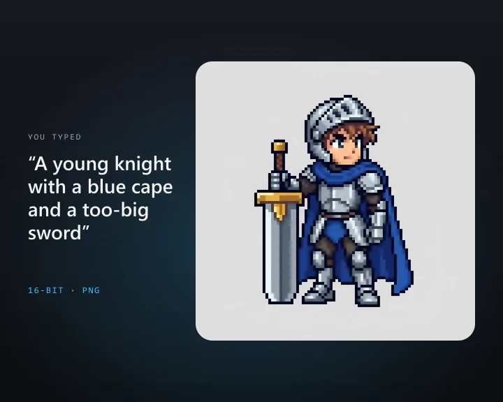 Pixel Art Sprite: Describe a character and get a pixel art game sprite