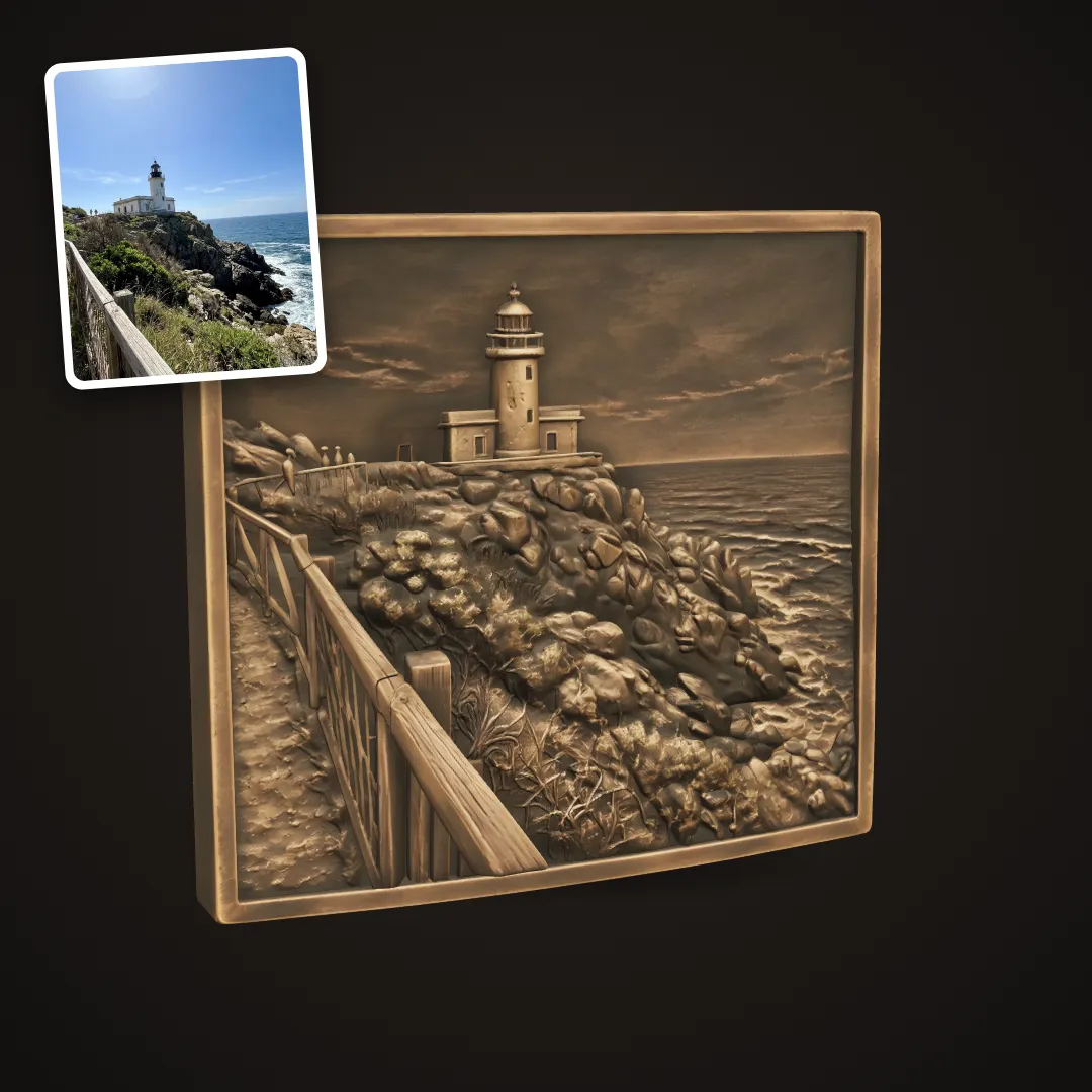 Lighthouse relief in bronze