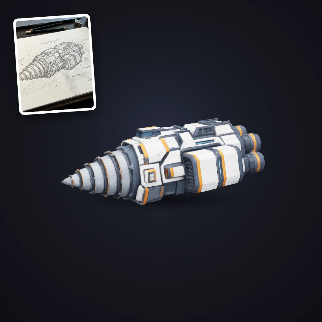 Mining ship sketch to 3D spaceship